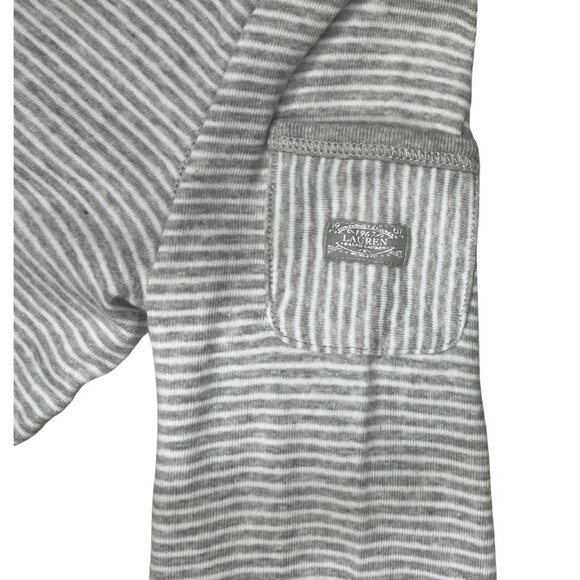 Lauren Ralph Lauren Gray Striped Nautical Button Shoulder Top 3/4 Sleeve Size M - Picture 11 of 12